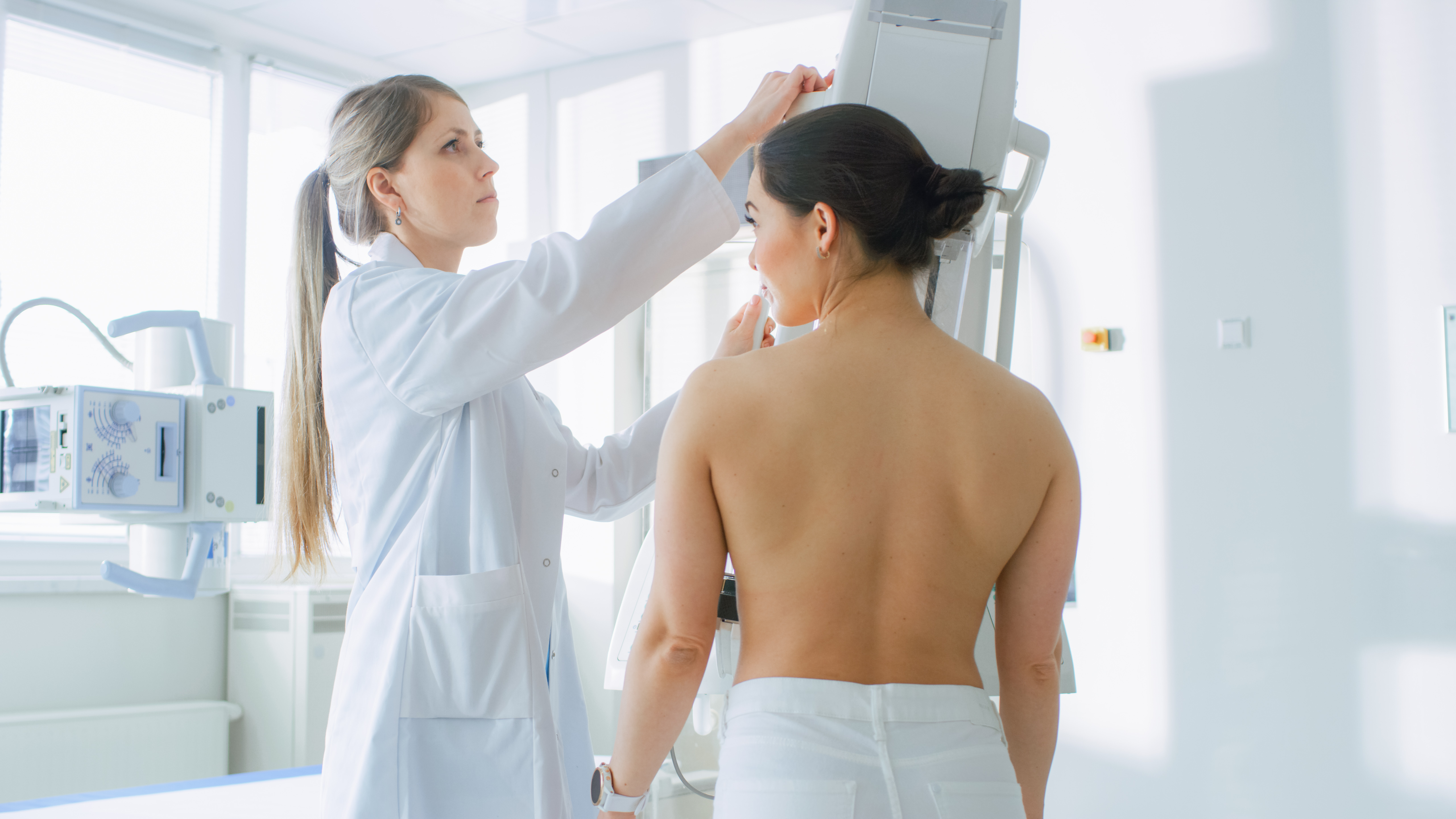 Woman getting mammogram 