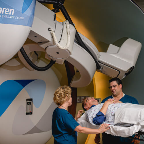 Patient in proton therapy gantry